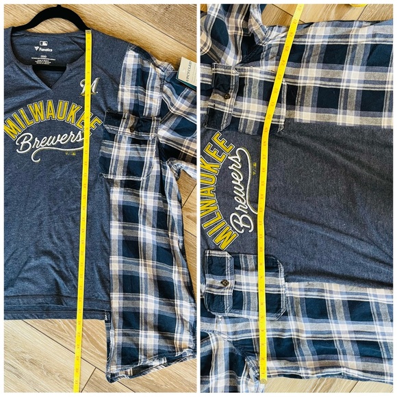 Reworked Milwaukee Brewers Flannel Upcycle Shirt Oversized unisex up to size XL - Picture 6 of 6